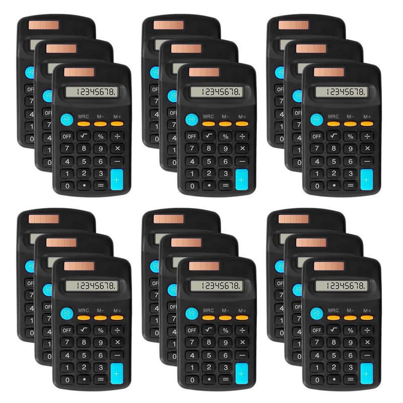 18 Pack Basic Calculators for Students, Pocket Calculator Bulk Classroom Mini Calculators Solar and Battery Dual Powered Handheld Calculator 8 Digit Display for Office School and Home (Black) Black