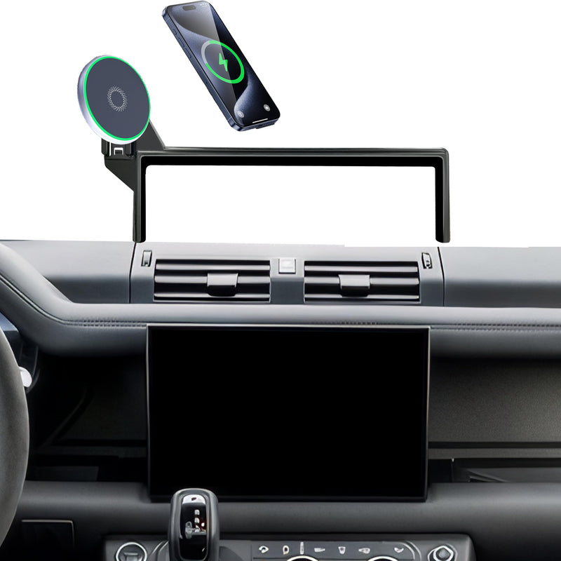 Car Phone Mount for 2022-2025 Land Rover Defender 11.4" Screen Accessories | MagSafe 15W Fast Wireless Charger Cell Phone Holder, 360° Rotatable 3D Fit Navigation Clip-On Cradle,will Not Block Air Vents Magsafe+ Wireless Charger