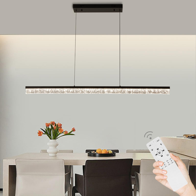 Modern Led Pendant Light, Dimmable Crystals Led Chandelier for Dining Room Light Fixture Over Table Creative Vertical Pendant Light for Kitchen Island, Dining Room, Bedroom(49.6IN) Black Water Ripples