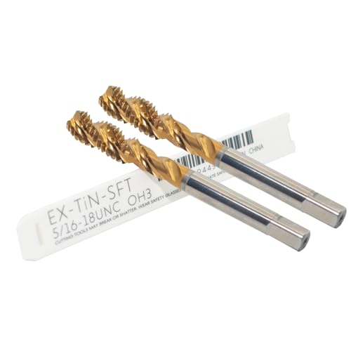 Professional M35 HSS-E Spiral Flute Tap Set 5/16"-18UNC, OH3 Limit, TiN Coated for Stainless Steel, Aluminum & Copper, 3 Flutes, 70mm Length（2 pcs） 2
