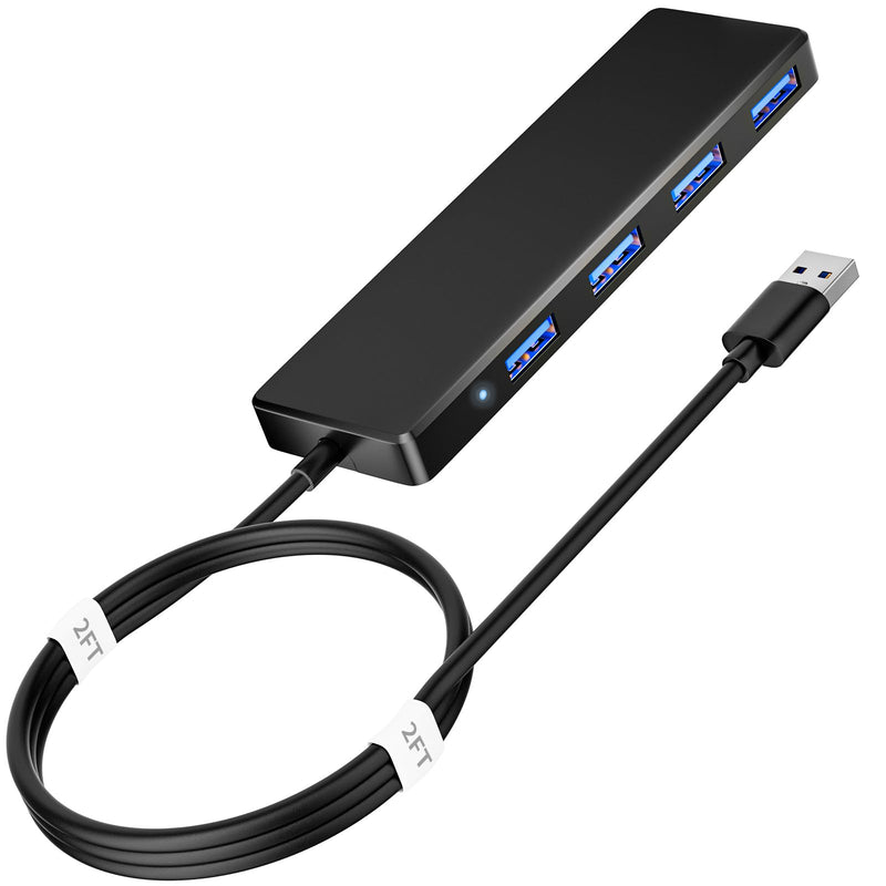 USB 3.0 Hub, 4 Ports USB A Splitter Ultra Slim Mini USB Expander, Multiple USB Hub for Laptop, PC, Xbox, Flash Drive, HDD, Console, Printer, Camera, Keyborad, Mouse and More(2ft) 2FT