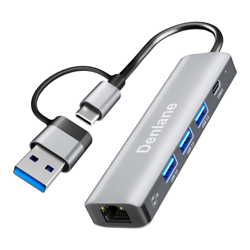 USB C USB 3.0 to Ethernet Adapter, 5 in 2 Gigabit USB Ethernet Hub for Laptop with 4-Port USB-A 3.0 and USBC, 1000Mbps RJ45 LAN Network Adapter Compatible with MacBook/iPad Pro/Phone/Tablet