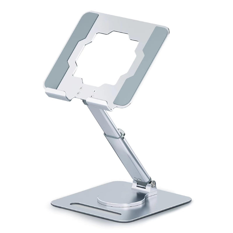 GuaziV 360° Adjustable Tablet Stand - Ergonomic Foldable Holder for iPad 10.2-12.9”, Kindle, Phones 4-13”, Anti-Slip Desktop Mount for Work, Cooking, Gaming & Reading Metallic Silver