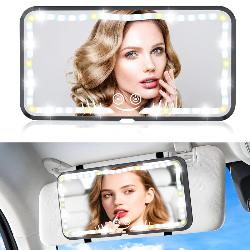 Car Sun Visor Vanity Mirror, Rechargeable Car Mirror with 78 LEDs, Dimmable Touch Control, 3 Light Modes, Universal Fit for Cars & Trucks–Ideal Accessories for Women & Girls (Black) Black