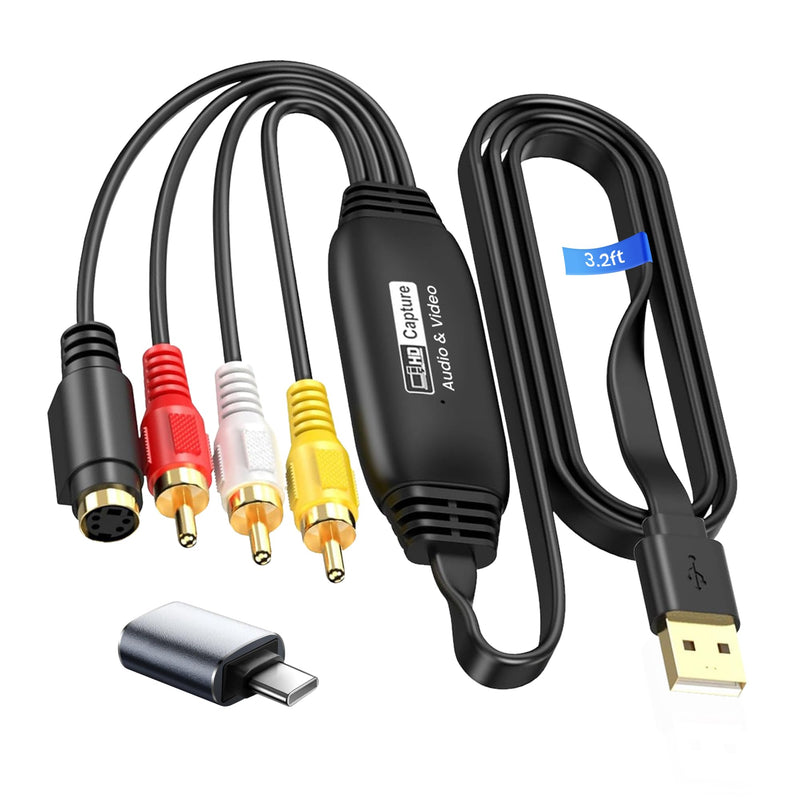  [AUSTRALIA] - VHS to Digital Converter, avedio links USB2.0 Video Cpture Card, RCA AV to USB Audio Video Converter, 1080P Video Capture Device Convert VHS VCR DVD to Digital Adapter, Compatible with Windows, Mac OS Black