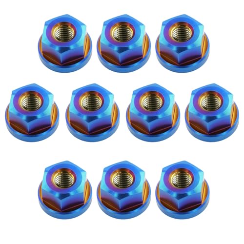 10PCS Titanium Flange Hex Nut M6, Burnt Blue M6 1.0mm Pitch