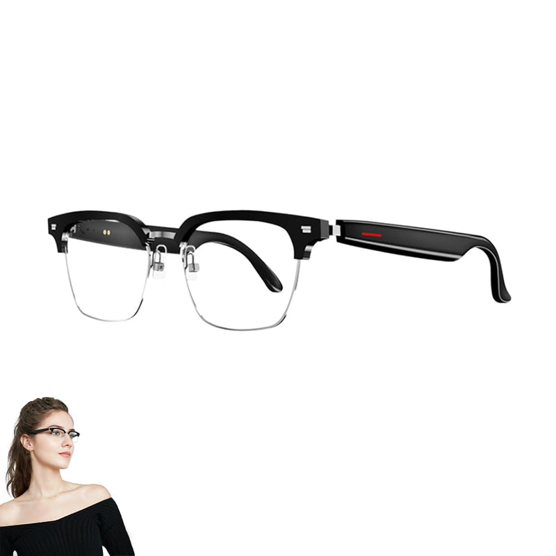 Smart Bluetooth Glasses,for Men & Women, Touch Control, Outdoor UV Protection and Voice Control, Hands-Free Calls (E1306-Black Transparent) E1306-Black transparent