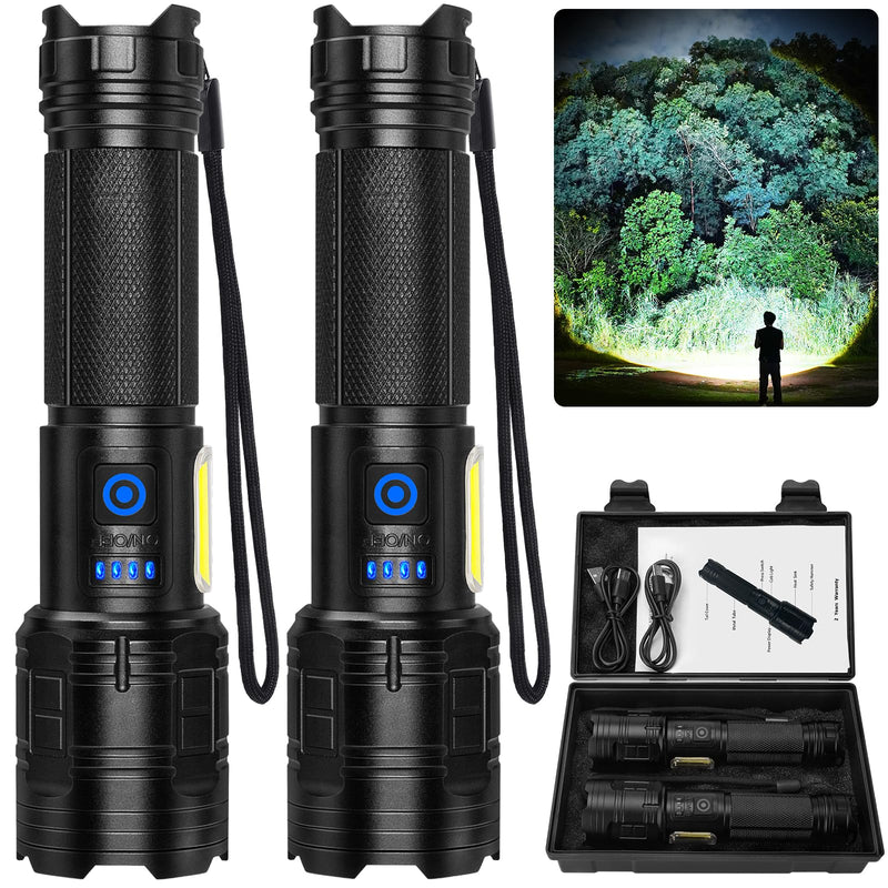 Flashlight Rechargeable 99,000 High Lumen - 2 Pack LED Flash Light with COB, 7 Modes Powerful Handheld Flashlight for Home, Camping