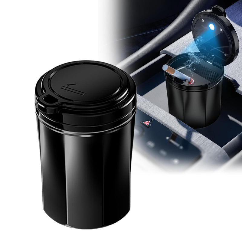 Smokeless Ashtray for Car - Stainless Steel Inner Liner, Portable Cup Holder Ashtray with Lid, Odor-Proof & LED Light, Multifunctional Desktop Bin for Cigarettes, Snack Waste, Office, Home