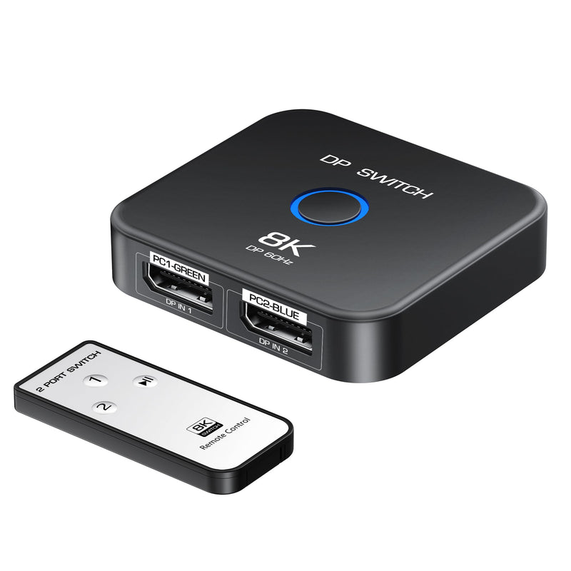 8K Display Port Switcher 2 in 1 Out, NEWCARE DisplayPort Splitter with Remote, DisplayPort Switch Supports 8K@60Hz 4K@120Hz DP 1.4, Display Port Switch Compatible with PC Laptop Monitor TV 8K@60Hz 2x1