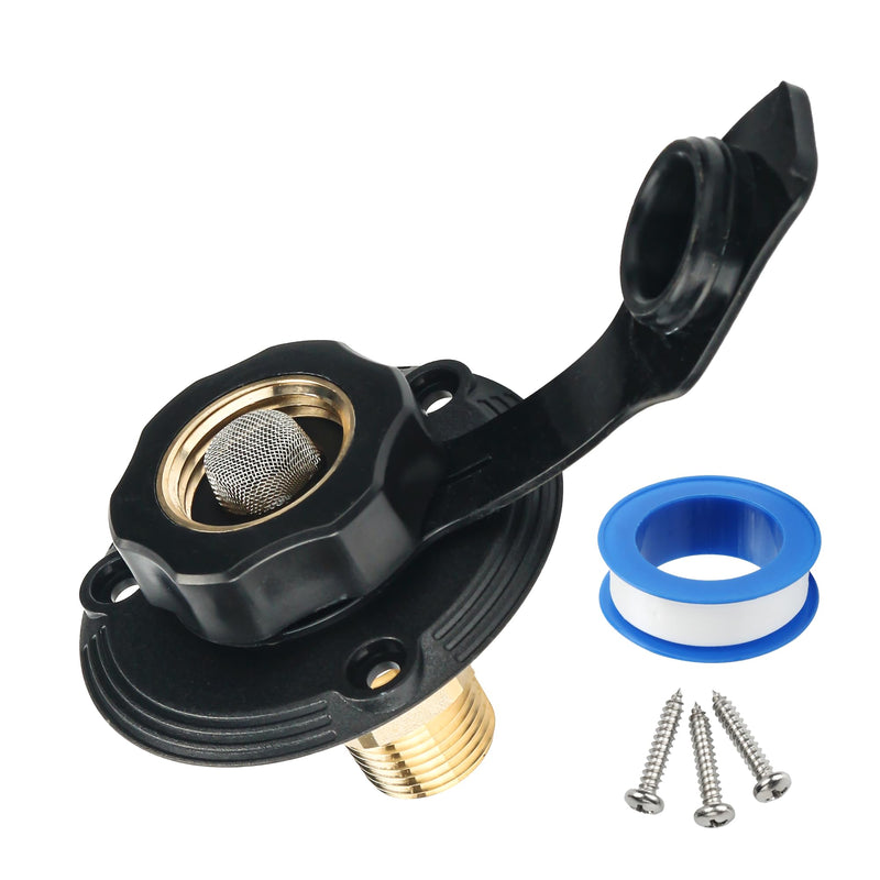 Rv Water Connection Inlet, Water Fill Inlet Flange Brass with Check Valve for RV, Campers vehicles equipped with water Systems Black 1 Pcs