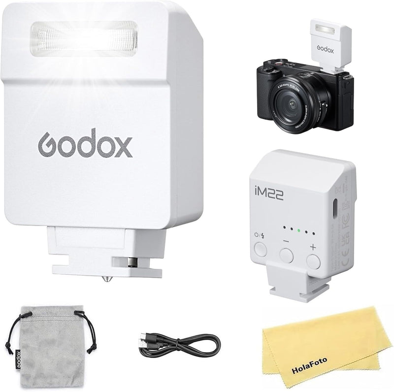 Godox iM22 White Camera Flash for Canon Sony Nikon Fuji Panasonic Olympus Pentax and Other DSLR Cameras with Standard Hot Shoe,3s Recycle Time,440 Full-Power Flashes