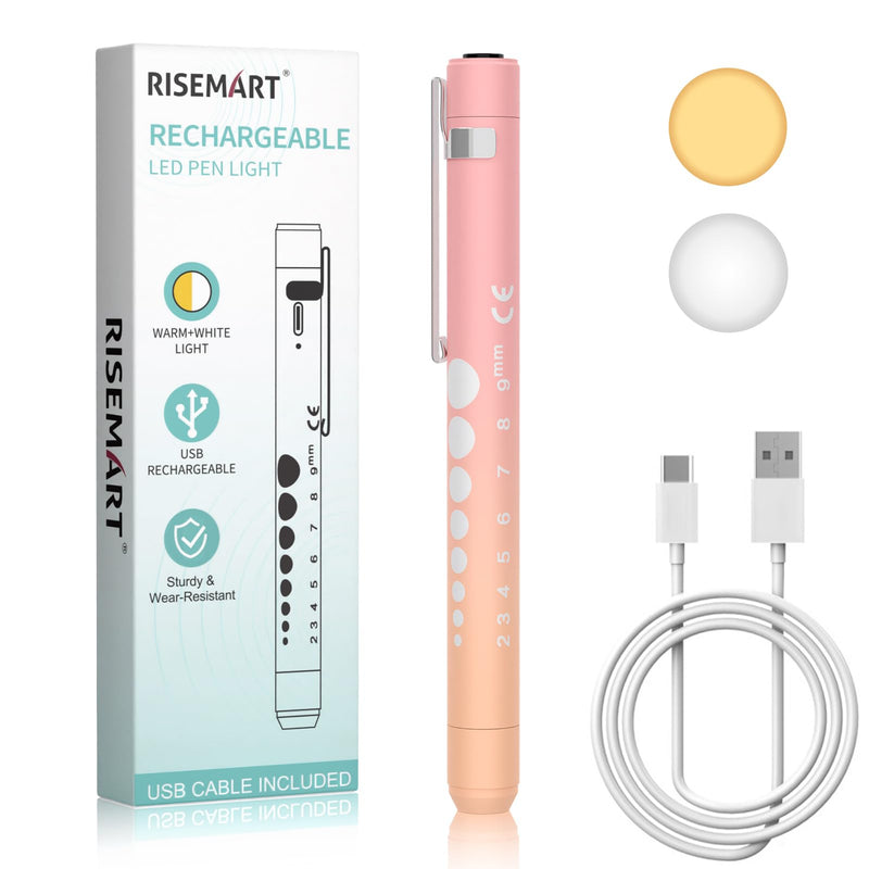 Rechargeable Pen Light for Nurses and Doctors – LED Medical Penlight with USB Charging, Dual Light Modes, Durable Clip – Ideal Gift for Graduation, Night Shift, Clinical Use – Orange Pink Gradient Pink orange gradient