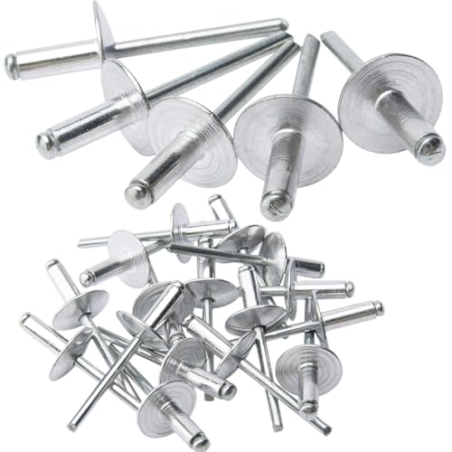 LAZIRO Large Flange Pop Rivets 3/16" Aluminum Body Steel Mandrel Large Dome Head 6-8 Gap .Large Self-Plugging Open End Decorating Fastener Nails Pop Rivets (Silver) (3/16"X5/8") 3/16"X5/8"
