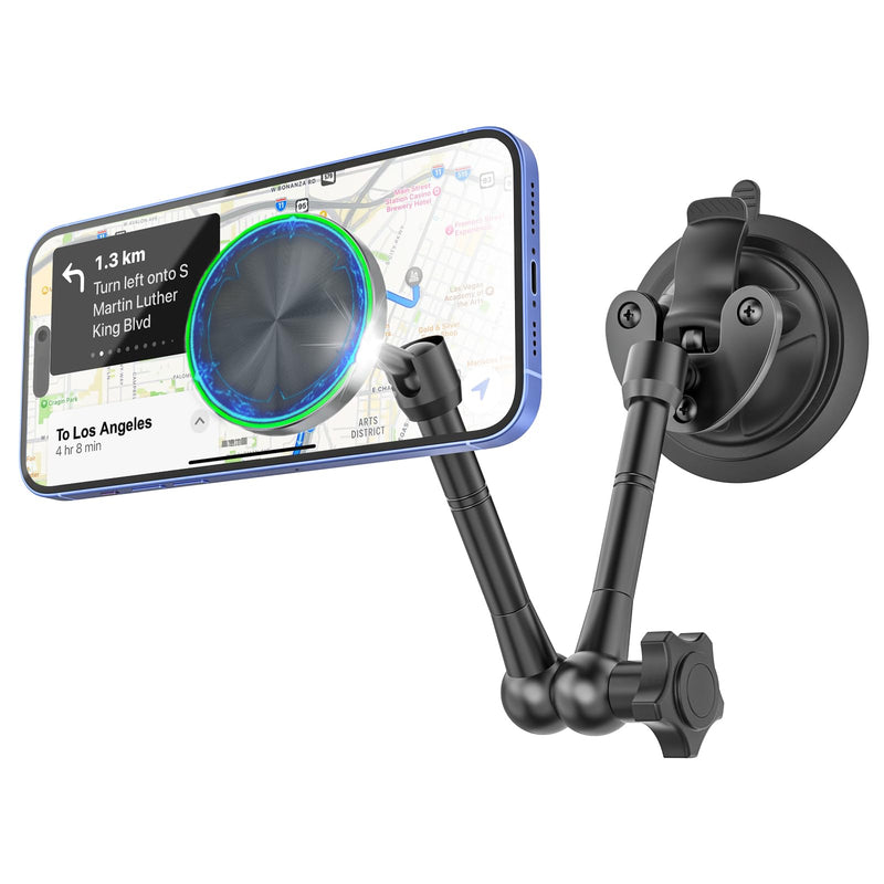 for MagSafe Car Mount [Off-Road Level Shockproof] Metal Arm Magnetic Phone Holders for Your Car Truck, Dashboard Windshield Sunroof Suction Cup Phone Mount for iPhone 16 Pro Max 15 14 13 Plus