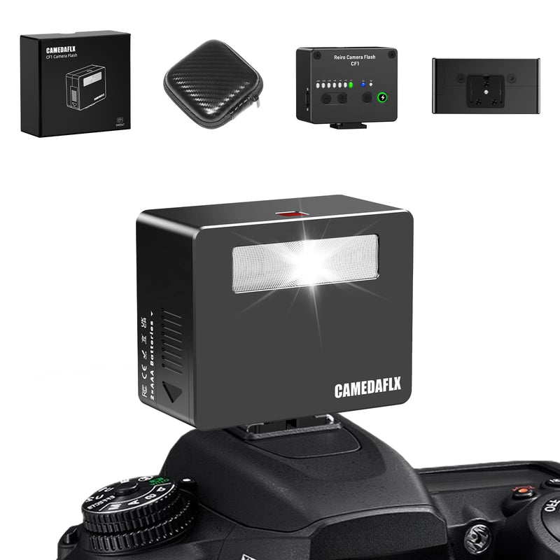 CF1 Mini Camera Flash Aluminum Camera Flash GN15,7 Power Levels Hot Shoe mini Flash for Ricoh GR3/Canon/Nikon/Sony ZV1/Fuji/Mini Manual Flash for Digital Film Camera/DSLR Cameras(Black).