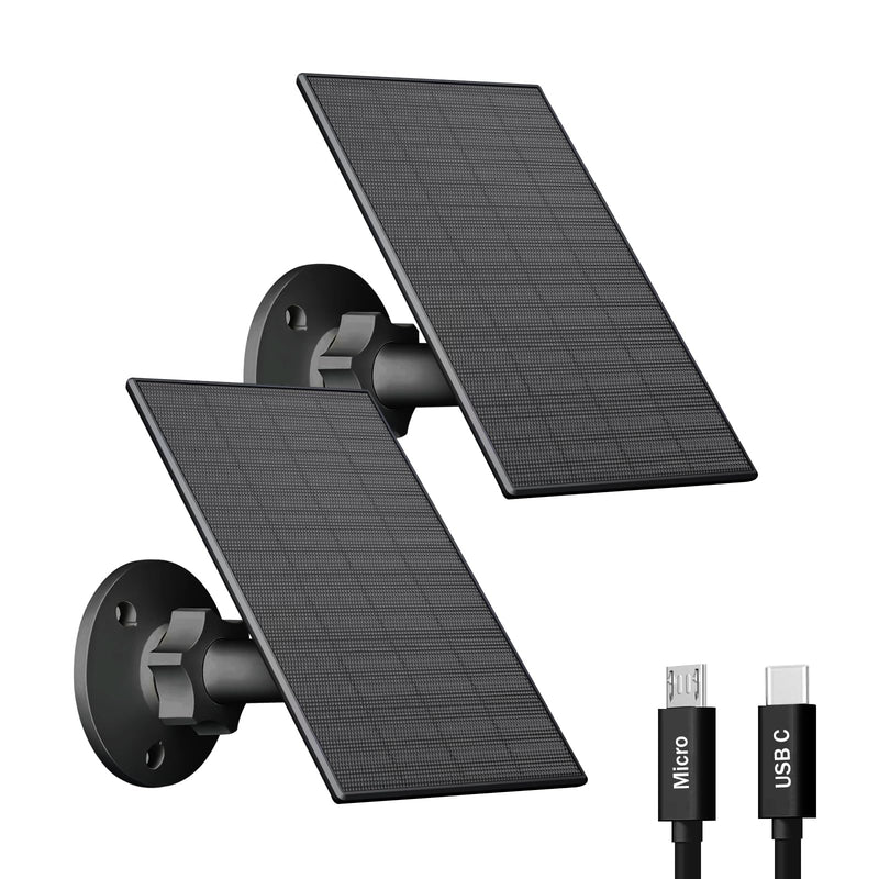 2W Solar Panel for Security Camera Outdoor, USB/USB-C Charger with IP65 Waterproof, 360° Adjustable Mount & 7.2ft Cable, Compatible with Rechargeable Battery Cameras (2 Pack, Black) 2W-2 Pack-Black