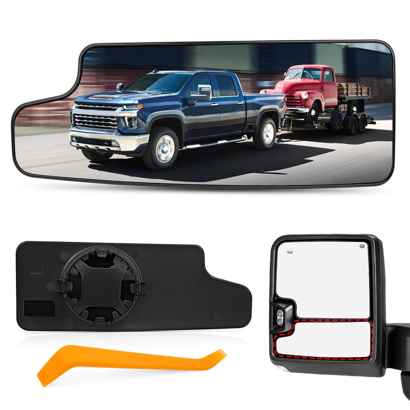TOP-MAX Driver Left Side Towing Mirror Glass Replacement Fit for 2019 2020 2021 2022 2023 2024 2025 Chevy Silverado GMC Sierra 1500 2500 HD 3500 HD, Convex Lower Mirror Non-Heated with Back Plate Driver Side Non-Heated