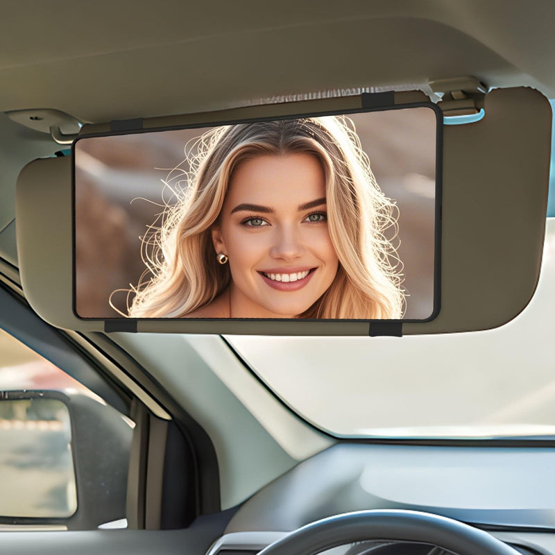 No Light - Car Visor Mirror Clip On for Women & Girl - Large Car Vanity Mirror for Sun Visor - Sunvisor Vanity Universal Fit for Vehicle & Truck - Black (No LED Light)