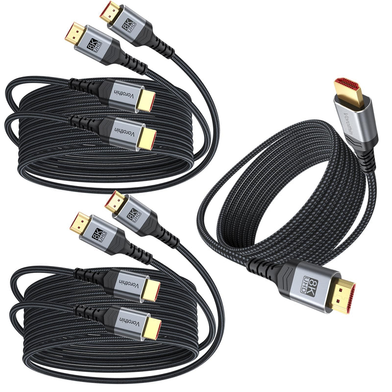 8K HDMI 2.1 Cable 6 FT 5-Pack, 48Gbps High Speed Braided HDMI Cord Pack with CL3 Rated for Game Monitor TV, 4K@120Hz/144Hz 8K@60Hz, HDR10, DTS:X,eARC/ARC for PC Laptop, Monitor, HDTV,Soundbar 6FT Grey