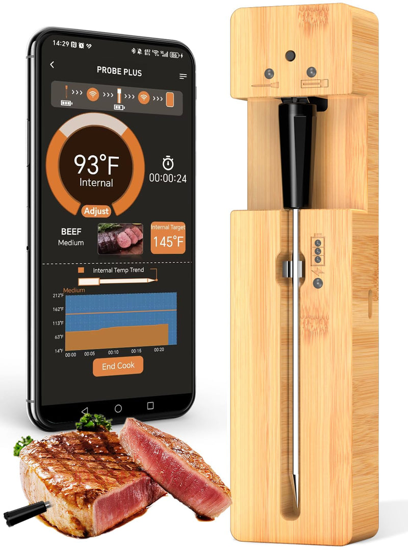  [AUSTRALIA] - Real-Time Alerts Wireless Meat Thermometer - Smart Bluetooth Meat Probe for Grill, BBQ, Oven, Smoker - Long Range Bluetooth, Accuracy Temp, Dishwasher Clean, Waterproof - Perfect for BBQ Lovers 1