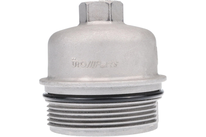 URO Parts 11427557011PRM Oil Filter Cover Cap, Aluminum vs OEM is plastic