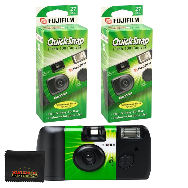 Fujifilm QuickSnap Flash 400 Camera, Fujifilm Disposable Camera with Flash, 27 Exposures with Sunshine Photo Microfiber Cloth (2 Pack) 2 Pack