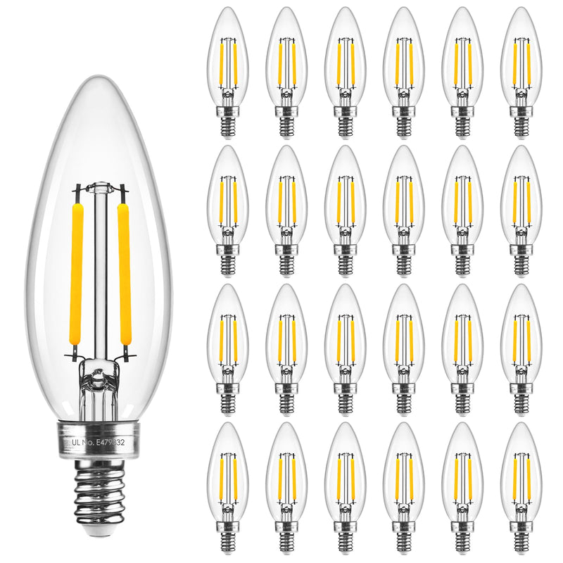 Hizashi E12 Candelabra Light Bulbs 40 watt, Dimmable E12 LED Bulb Soft White 3000K, 90+CRI 4W 450LM B10 LED Candle Light Bulbs, Candelabra Base, UL Listed, 24 Pack 40w Soft White