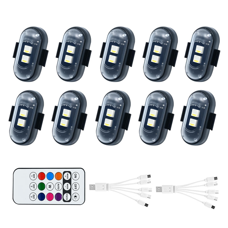10PCS Wireless LED Lights for Car with Remote Control, High Brightness Wireless LED Strobe Light 8 Colors USB Charge IP65 Waterproof Anti-Collision for Car Motorcycle Aircraft Bike (10) 10