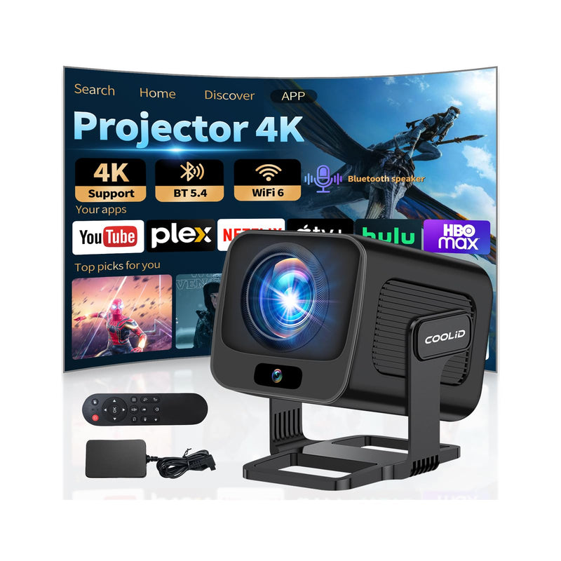 [Built-in App] Mini Projector 1080P FHD 4K Support Projector with Mouse Portable Projector with WiFi and Bluetooth 180° Adjustable Auto Keystone Portable Projector 4K Black