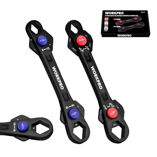 WORKPRO 2 Pcs 12-In-1 Universal Adjustable Wrench Set, Metric & SAE