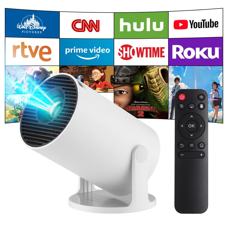Mini Projector,Upgraded Smart 4K Projector with Wifi 6 and Bluetooth 5.4,Portable Projector with Android 11, Automatic Keystone Correction,180 Degree,130 Inch Display (White) White
