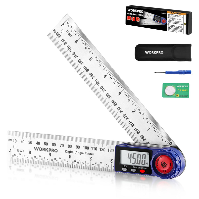 WORKPRO Digital Angle Finder, 7-Inch / 200 mm Stainless Steel Angle Finder Tool with Lock & Hold Function, Precision Measuring Tool with Bag for Woodworking, Carpentry, Construction Projects