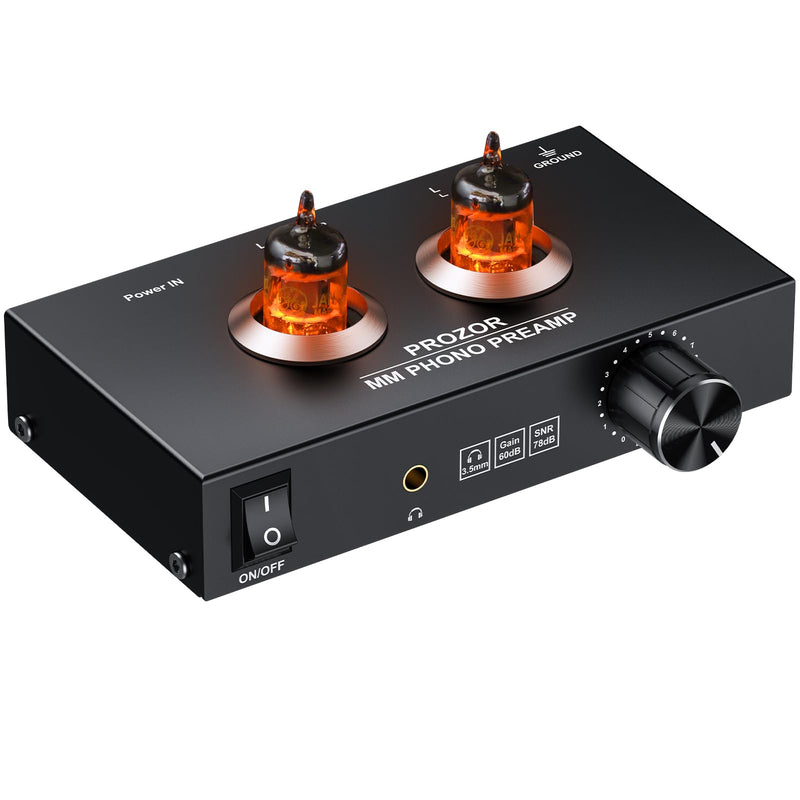 PROZOR Vacuum Tube Phono Preamp, JAN GE5654 Tube, for MM Turntable Phonograph & Record Player, Mini Headphone Amp for Home Audio Systems Stereo Amplifier, with 15V Power Adapter Black - Tube Phono Preamp
