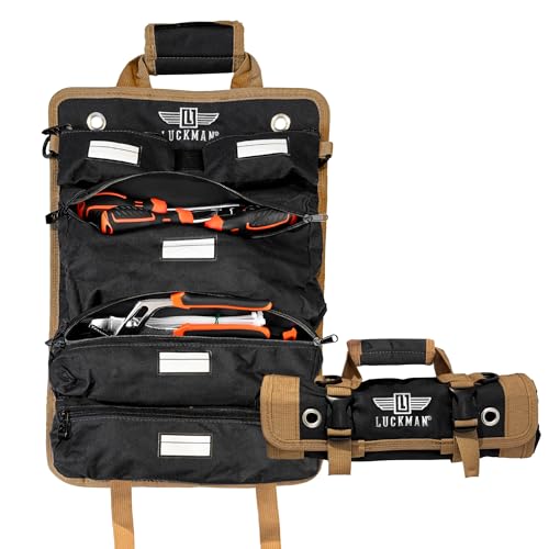 Roll Up Tool Bag – Heavy Duty Tool Bag for Men & Women, Compact Tool Roll Organizer and Tool Kit Storage, Electrician Tool Organizer, Bike Tool Kit for Car, Garage and Outdoor Use (Black) Black