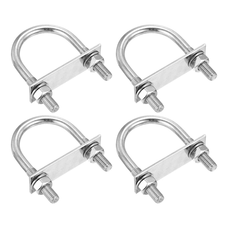 DTGN M10x51x85mm U Bolts Round Kit - 4Set - 304 Stainless Steel U-Bolt Kit with Nuts, Washers, Frame Plate - Good for Pipe, Trailer, Automotive, Leaf Spring Fastener 4