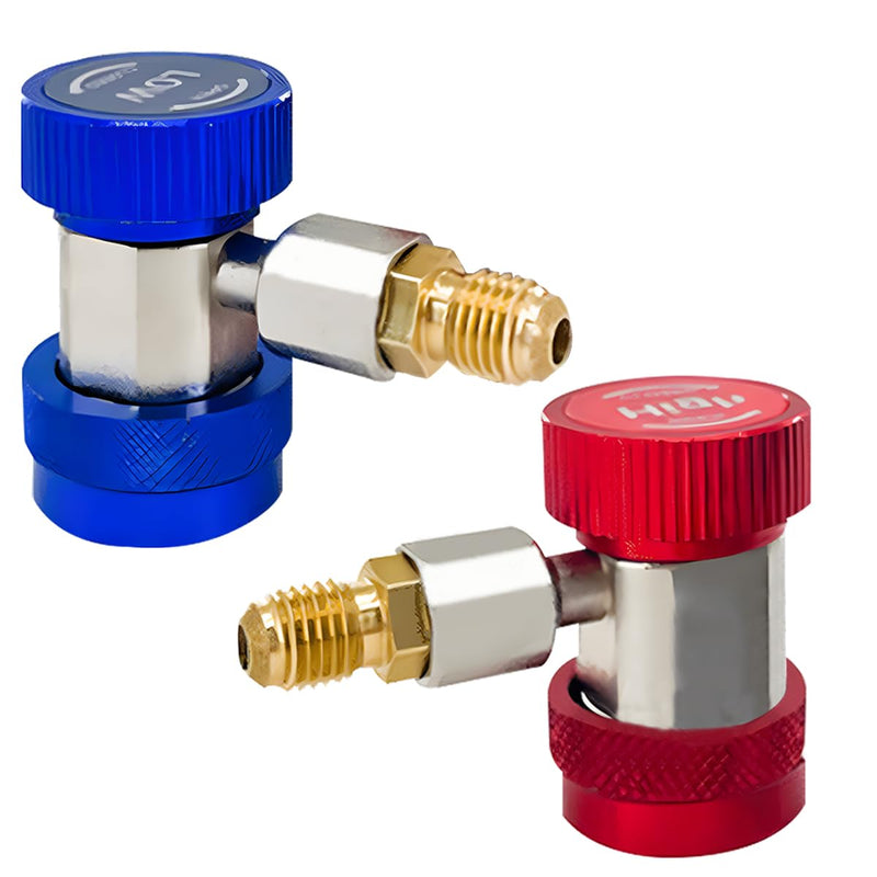 2PCS R134a Quick Coupler Adapter – Adjustable 1/4" Flare High/Low-Pressure Connectors for Car AC System Recharging and Evacuation, Automotive R134a Refrigerant Adapter Hose Fittings Kit