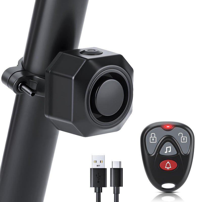 Max 110dB Bike Alarm,Bike Alarms For Ebikes Rechargeable Motorcycle Alarm With Remote,7 Levels Sensitivity Bicycle Alarm, Anti Theft Bicycle Alarm& Ebike Alarm For Car Motorcycle Scooter Ebike