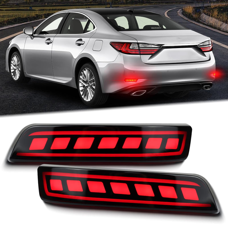 LED Rear Bumper Reflectors Light Fog Brake Tail Lamps Compatible with Lexus ES350 ES300h 2013-2018, 2013-2020 GS200t GS350 GS460 OEM Stock Reflector Turn Signal Side Marker Light (BLACK) BLACK