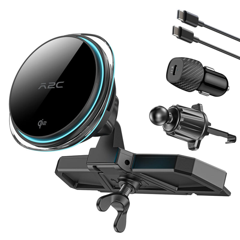 A2C Qi2 15W Wireless Car Charger CD Mount for MagSafe CD Slot | Air Vent | Magnetic Wireless Charger Phone Holder with TEC Thermoelectric Cooler, Fast Charging for iPhone 17 16 15 14 13 12 Series