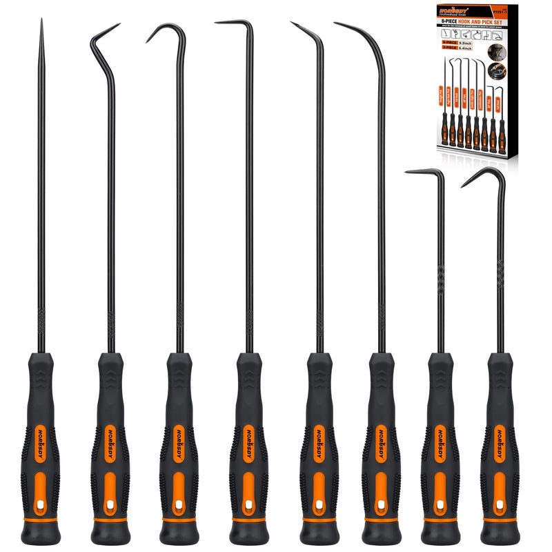 HORUSDY 8-Piece Professional Hook and Pick Set for Automotive Precision Work, Oil Seal Puller, O-Ring & Gasket Removal Tools with Ergonomic Handles for Mechanics, DIY Car Repair