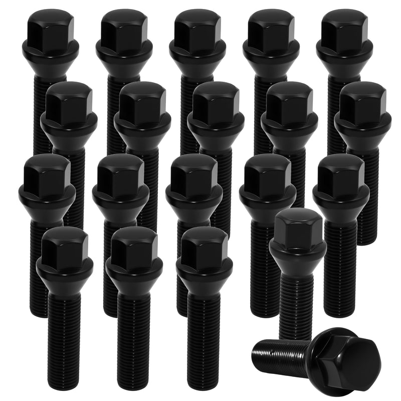 M14x1.5 Wheel Lug Bolts – 45mm Thread Length, 17mm Hex, 60° Conical Seat – Compatible with Wheel Spacers & European Vehicles – 20 Pack, Black M14x1.5/Conical seat 45mm Shank Length