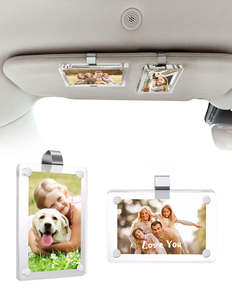 2Pcs Car Picture Holder for Visor Magnetic Picture Frame for 3 Inch Photos, Car Sun Visor Photo Holder with Strong Acrylic Magnet, Personalized Car Accessories with Clips for Easy Display 2.4"x3.5"