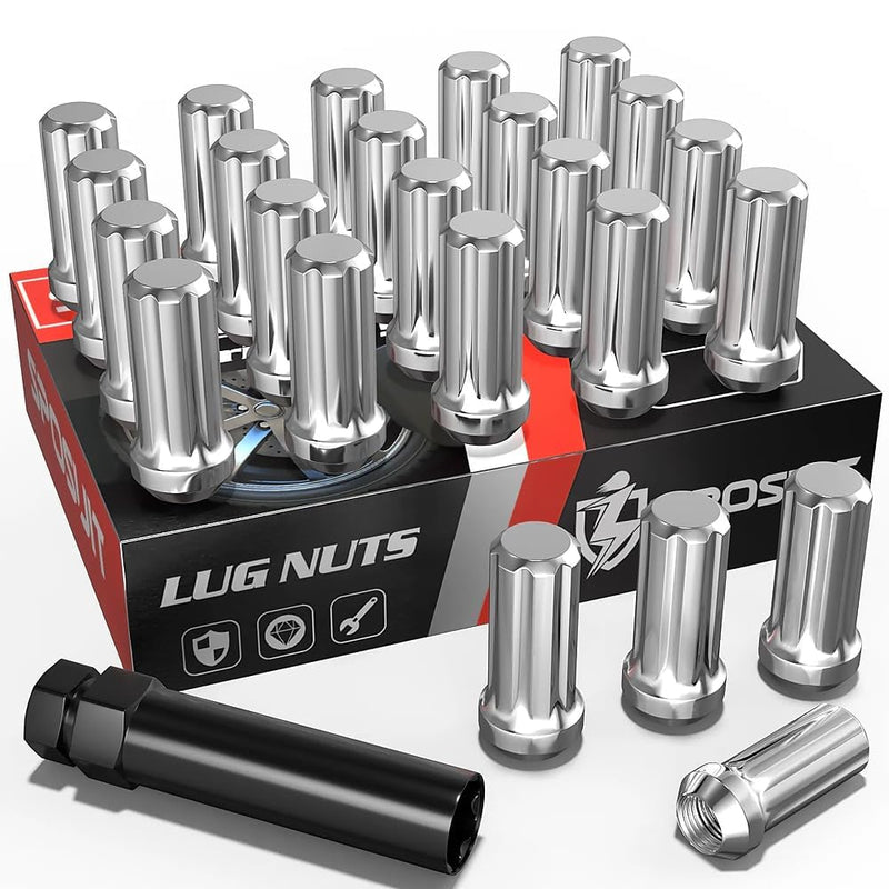 Sposuit M14x1.5 Spline Lug Nuts - Replacement for 1999-2024 Chevy Silverado 1500, 2009-2024 Traverse, 2015-2024 Colorado, 2001-2024 Tahoe - Closed End Chrome Lug Nut with Socket(24 Pcs) 24 Pack SplineDrive