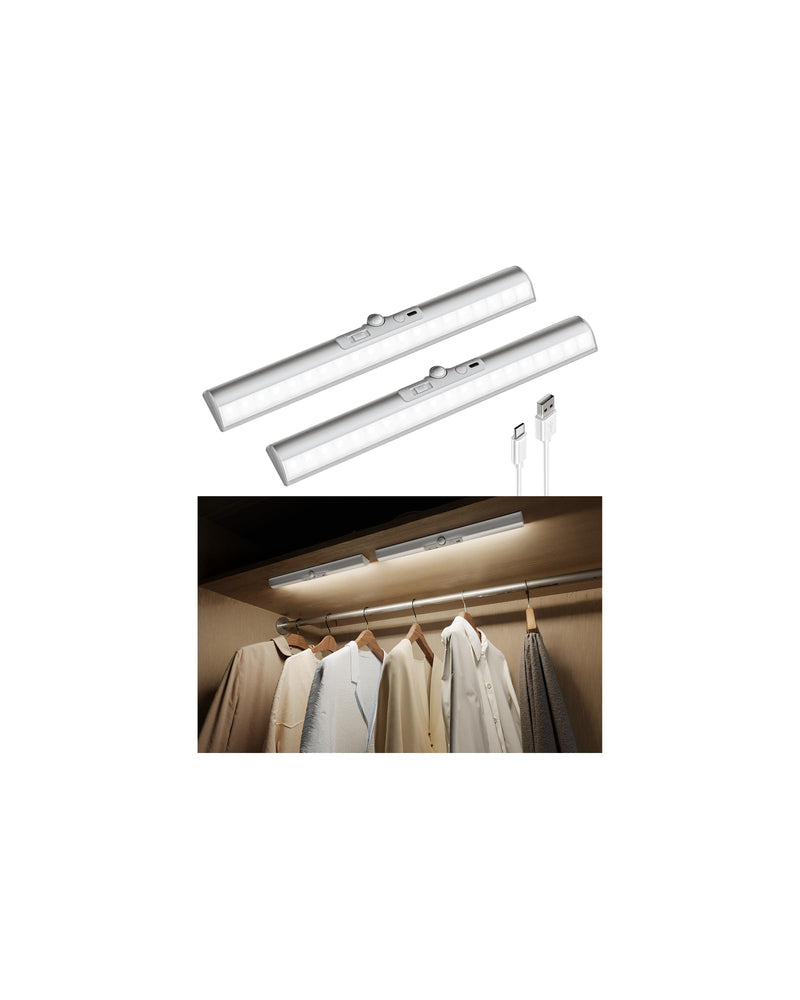 EZVALO 15in Closet Lights with Rotatable Motion Sensor, Rechargeable Under Cabinet Lighting, No-Glare Curved Design, 3 Color Temps & Dimmable LED Lights for Pantry, Wardrobe, Shelf 2Pack 15inch