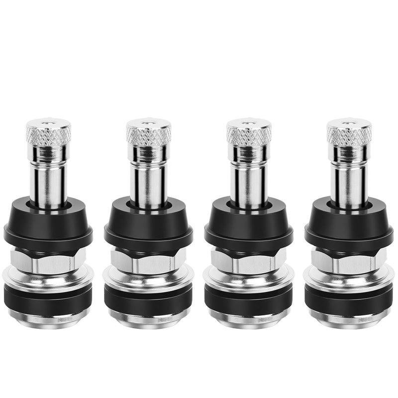 TR416 Valve Stem, 4 Pack Premium Metal Tire Valve Stems for Tubeless Tires, Fits 0.453" & 0.625" Rim Holes, Silver