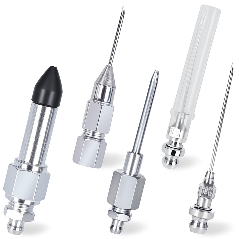 5PCS Grease Gun Needle Accessory Set, Includes Grease Needle Dispenser, Rubber Coupler Adapter Grease Injector, Detachable Grease Needle Tip and 2 Needle Nozzles for Narrow, Tight & Deep Spaces