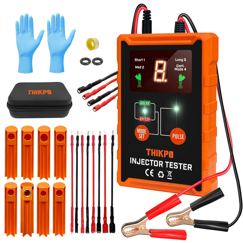Universal Fuel Injector Tester and Cleaner Tool Kit, DIY Cleaning Tool Kit with 8 Size Cleaning Adapters, 8 Pulse Modes, 4 Wires Dual Channel for 2 Fuel Injectors Simultaneously Test, 12V/5V Output
