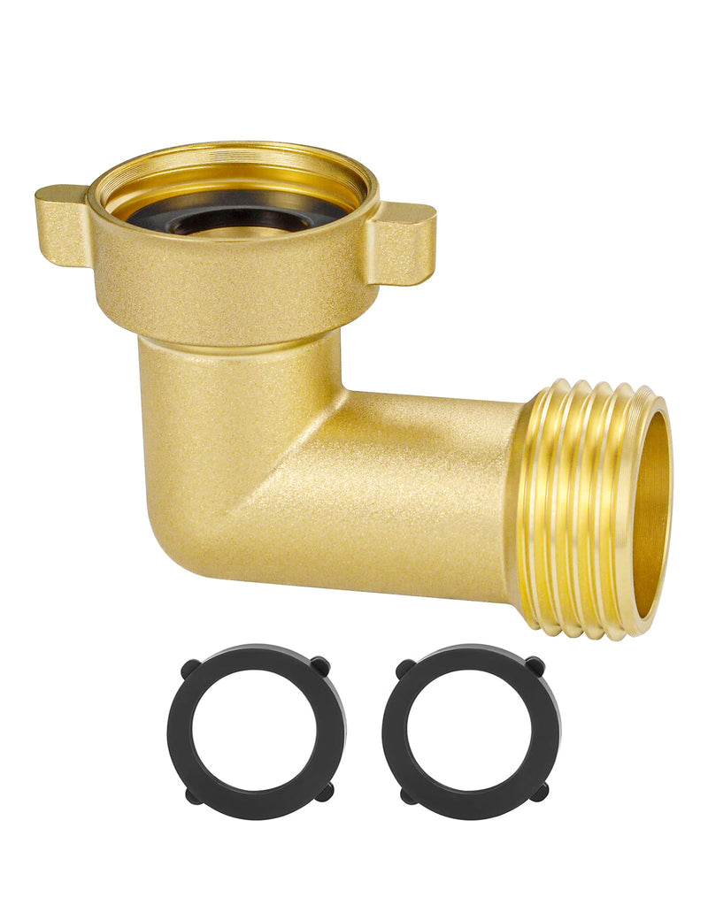 90 Degree Hose Elbow for RVs - Solid Brass, Lead-Free - Easy Grip Connector - Fits RV Water Hoses, Camper City Water Inlets, Residential Outdoor Faucets & Drinking Water Systems -1Pack
