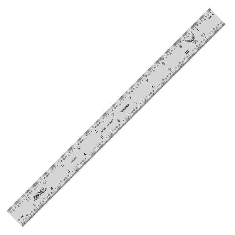 PEC Tools 12" Rigid Metal Ruler, Made from Premium Stainless Steel, 4R Graduation (1/8", 1/16", 1/32", 1/64"), Fully Hardened and Tempered Machinst Rule, Made in USA